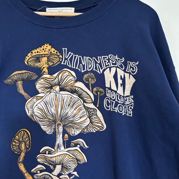 Urban Outfitters Project Social T Mushroom Crewneck Sweatshirt Women’s L XL Blue - Picture 5 of 11